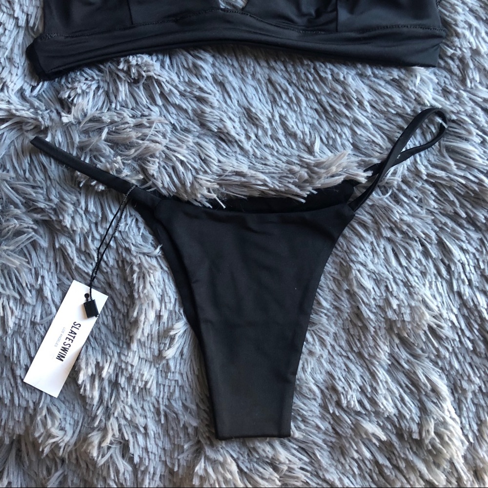 Slate swim black cheeky string bikini bottom